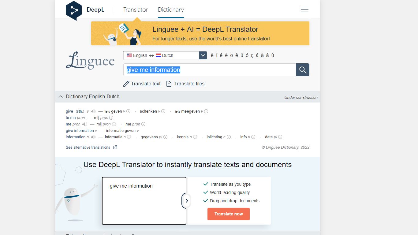 give me information - Dutch translation – Linguee